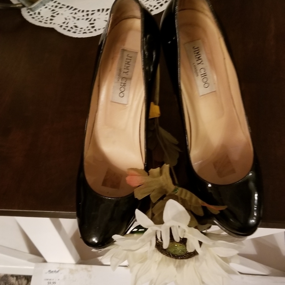 Jimmy Choo Black Patent Leather Platform Heels 9 - Picture 6 of 16